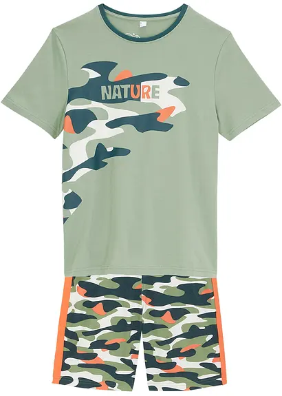 T-Shirt und kurze Hose aus reiner Baumwolle (2-tlg.Set) in grün von vorne - bonprix