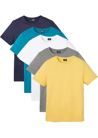 T-Shirt (5er Pack) in petrol von vorne - bonprix