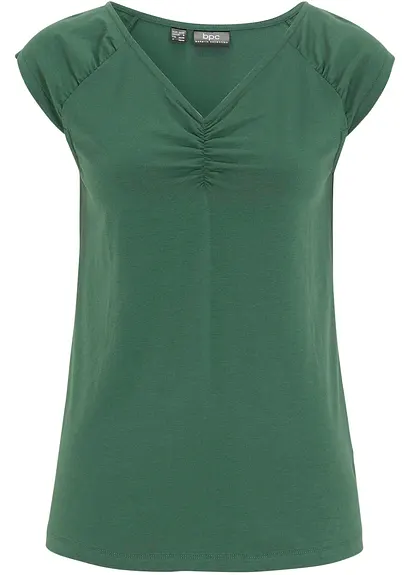 Shirt mit V-Ausschnitt in grün von vorne - bonprix