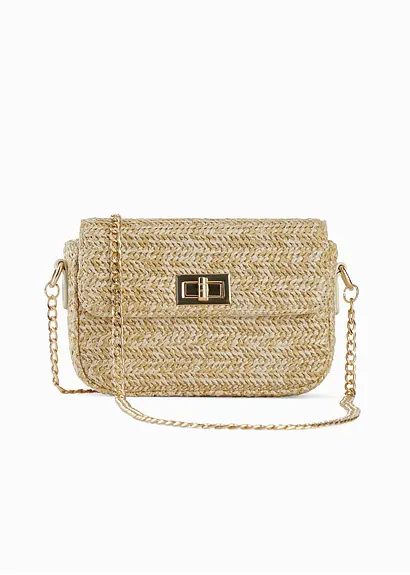 Umhängetasche in Strohoptik in beige von vorne - bonprix