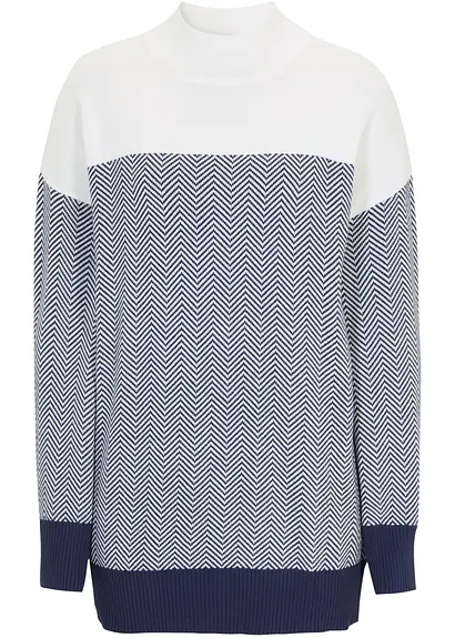 Long-Strick-Pullover, Oversized in weiß von vorne - bonprix