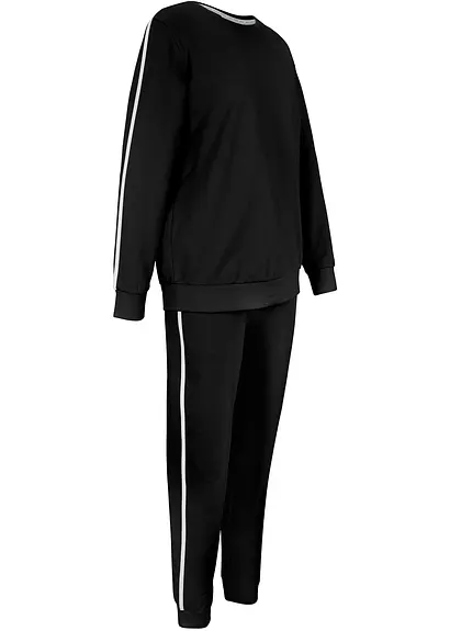 Jogginganzug aus reiner Baumwolle (2-tlg.Set) in schwarz von vorne - bonprix