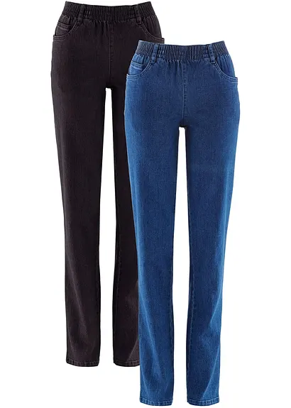 Straight Jeans, Mid Waist (2er Pack) in blau von vorne - bonprix