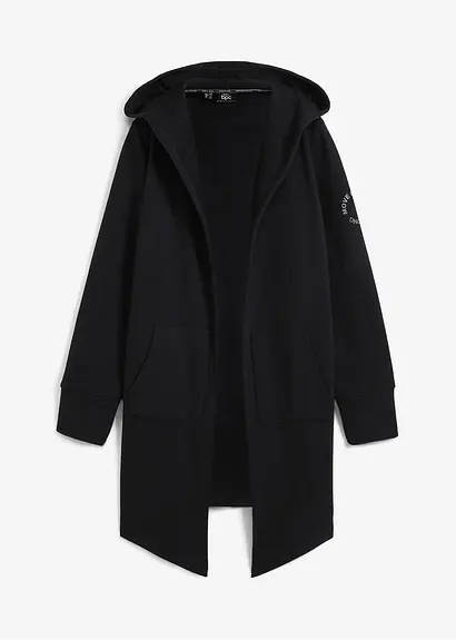 Long-Sweatjacke in schwarz von vorne - bonprix