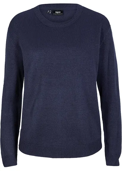 Strick-Pullover mit Rundhals-Ausschnitt in blau von vorne - bonprix