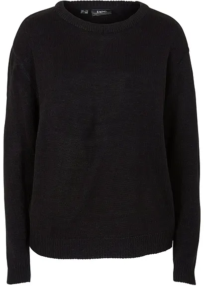 Strick-Pullover mit Rundhals-Ausschnitt in schwarz von vorne - bonprix