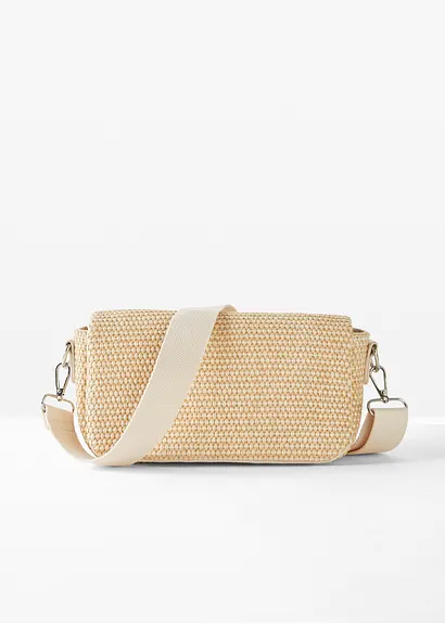 Umhängetasche in Strohoptik mit abnehmbarem Taschengurt in beige - bonprix