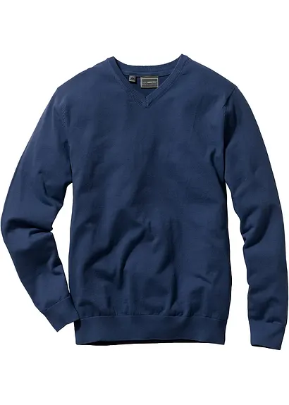 Feinstrickpullover in Regular Fit in blau von vorne - bonprix