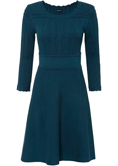 Strickkleid mit Ajourmuster in petrol von vorne - bonprix