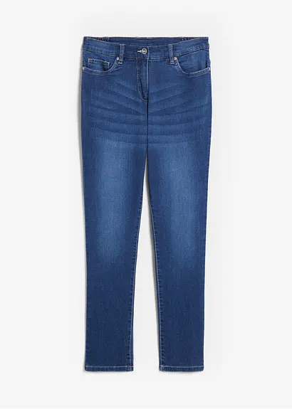 Boyfriend Jeans Mid Waist, Stretch in blau von vorne - bonprix