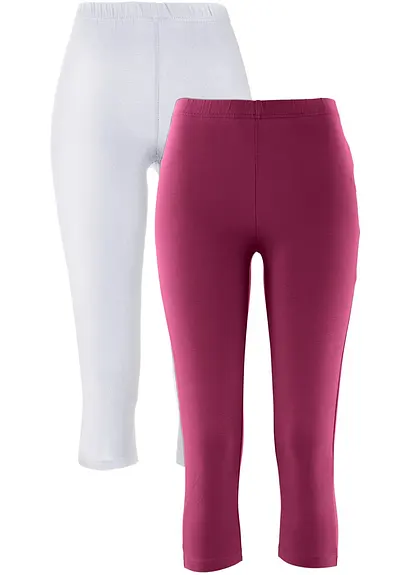 Schmal geschnittene Capri-Leggings (2er Pack) in weiß von vorne - bonprix