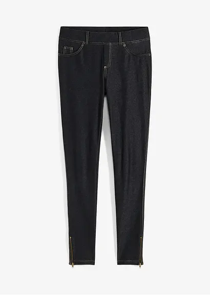Leggings in Jeansoptik mit Zipper in schwarz von vorne - bonprix