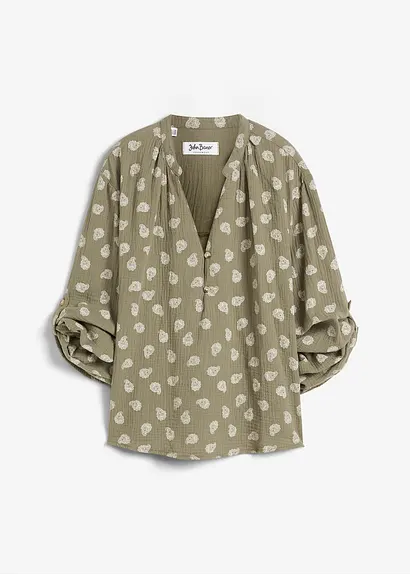 Oversize-Bluse aus luftigem Musselin in grün von vorne - bonprix