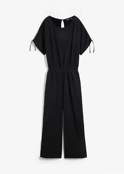 Jersey-Jumpsuit mit weitem Bein in schwarz von vorne - bonprix