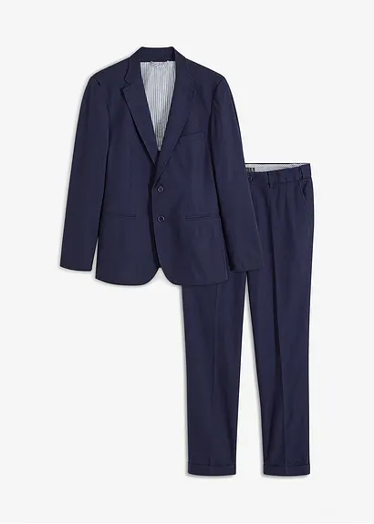 Anzug mit Leinen (2-tlg.Set), Slim Fit in blau von vorne - bonprix
