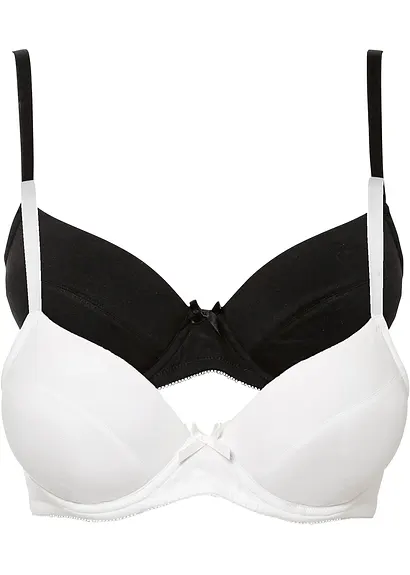 Push-up-BH mit Bügel mit Bio-Baumwolle (2er Pack) in schwarz von vorne - bonprix