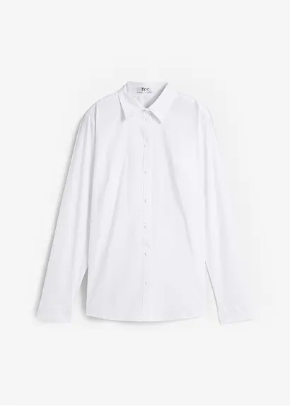 Stretchbluse, langarm in weiß von vorne - bonprix