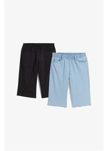 Stretch-Bermuda (2er Pack) in schwarz von vorne - bonprix