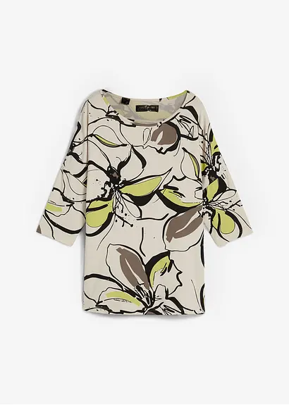 Shirt mit Fledermausärmel und floralem Druck in beige von vorne - bonprix