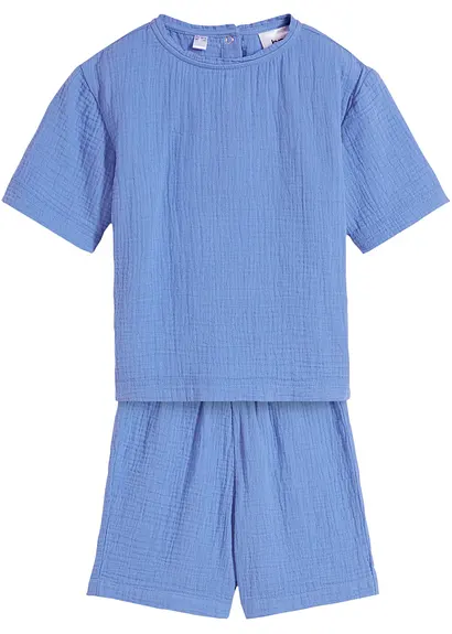 Jungen Musselin Hemd und Shorts (2-tlg.Set) in blau von vorne - bpc bonprix collection