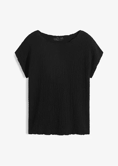 Shirt aus leichtem Crêpe in schwarz von vorne - bonprix