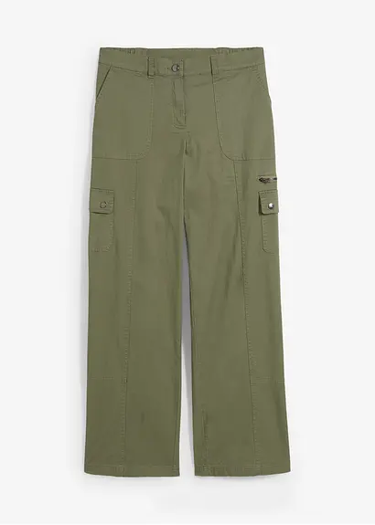 Cargo Jeans aus Baumwolle, Mid Waist in grün von vorne - bonprix