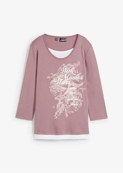 2 in 1 Baumwoll-Shirt, 3/4-Arm in lila von vorne - bonprix