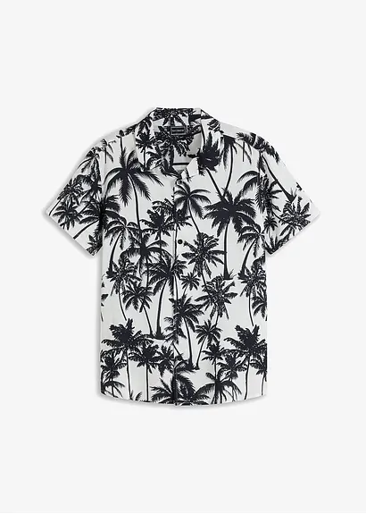 Kurzarmhemd aus Viskose, Slim Fit in weiß von vorne - bonprix