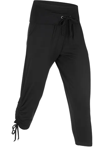 Capri-Hose mit Raffung aus Viskose-Mix in schwarz von der Seite - bonprix