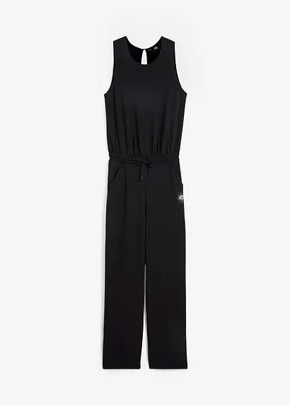 Ultasofter Scuba Sport-Jumpsuit, weites Bein, schnelltrocknend in schwarz von vorne - bonprix