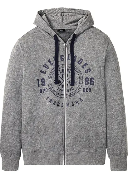 Kapuzen-Sweatjacke mit Komfortschnitt in grau von vorne - bonprix