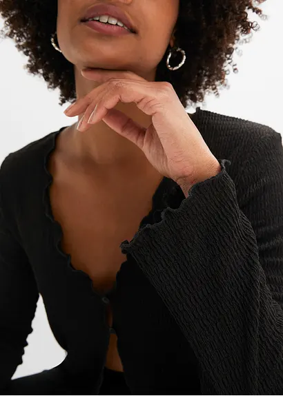 Shirtjacke in schwarz (Detailaufnahme) - bonprix