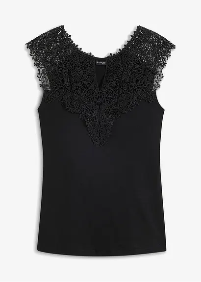 Shirt mit Spitze in schwarz von vorne - bonprix