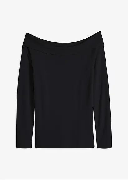 Off-Shoulder-Ripp-Pullover in schwarz von vorne - bonprix