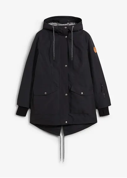 wasserdichte 3in1 Longjacke mit praktischen Taschen in schwarz von vorne - bonprix