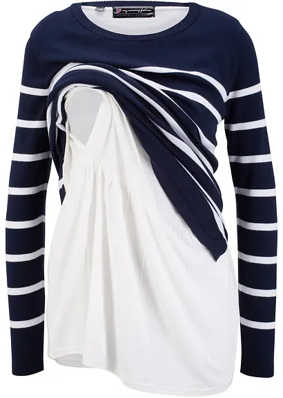 2-in-1 leichter Umstands- und Stillpullover in blau von vorne - bonprix