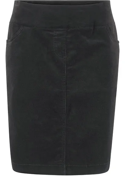 Stretch Baumwoll-Cordrock mit Bequembund in schwarz von vorne - bonprix