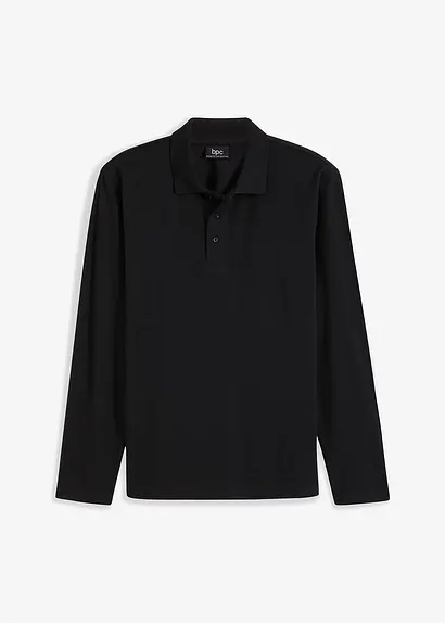 Piqué-Poloshirt, Langarm in schwarz von vorne - bonprix