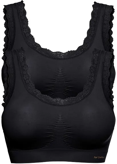 Feel Comfort Seamless Bustier (2er Pack) in schwarz von vorne - bonprix