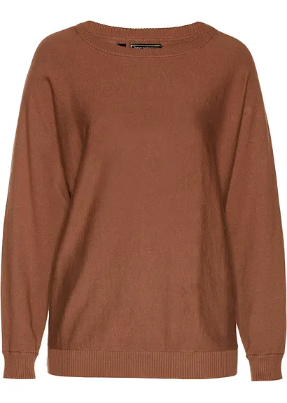 Pullover mit Fledermausärmeln in braun von vorne - bonprix