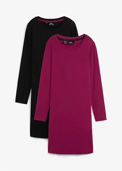 Jerseykleid aus Baumwolle mit Stretch (2er Pack) in lila von vorne - bonprix