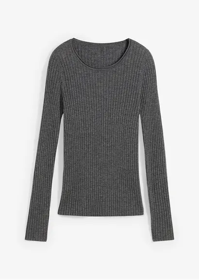 Feinstrickpullover in grau von vorne - bonprix
