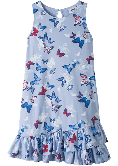 Jerseykleid aus reiner Bio-Baumwolle mit Volant in blau von vorne - bonprix