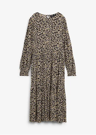 Midikleid aus fließender Viskose in schwarz von vorne - bonprix