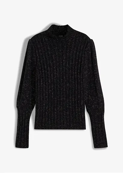 Pullover mit Glanzeffekt in schwarz von vorne - bonprix