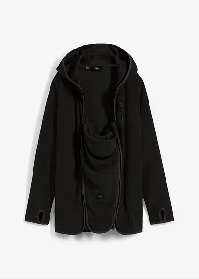 Kuschelige 3-in-1 Umstands-Fleecejacke und Tragejacke in schwarz von vorne - bonprix
