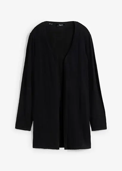 Strickjacke aus reiner Baumwoll-Slub Qualität in schwarz von vorne - bonprix