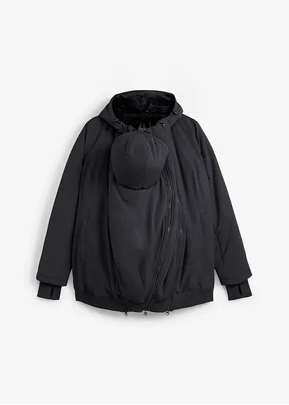 3-in-1 Umstands- und Tragejacke mit zwei Einsätzen in schwarz von vorne - bonprix