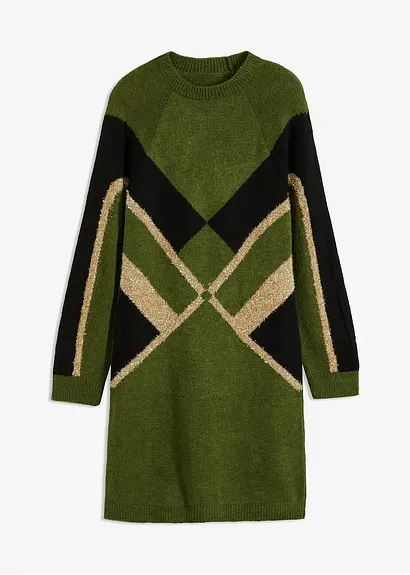 Strickkleid mit Glitzereffekt in grün von vorne - bonprix