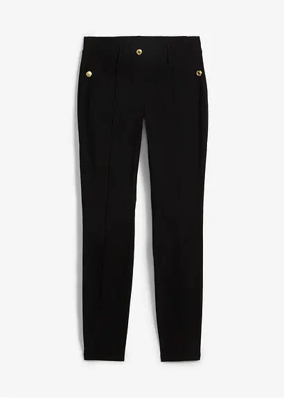 Stretch-Schlupfhose mit Zierknöpfen in schwarz von vorne - bonprix